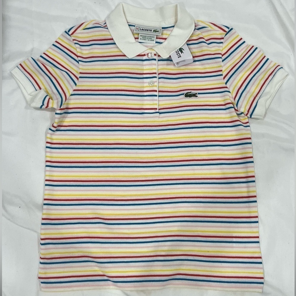 NWT kids LACOSTE short sleeve striped shirt size 10 KIDS GETS AN EXTRA PIECE - Picture 10 of 13
